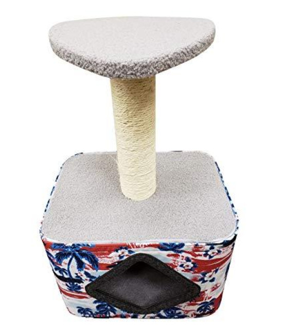 Pet Laugh Cat Tree with Cat House - Cat Scratching Post Made with Pinewood, Comfortable Fabrics, and Natural Sisal- Red Beach