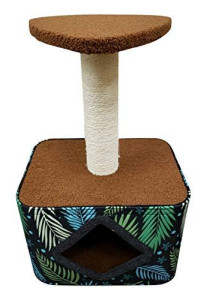 Pet Laugh Cat Tree with Cat House - Cat Scratching Post Made with Pinewood, Comfortable Fabrics, and Natural Sisal- Green Leaf