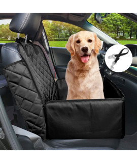 Flowmonth Pet Front Seat cover Pet Booster Seat,Deluxe 2 in 1 Dog Seat cover for cars Waterproof Dog Front Seat cover Pet Bucket Seat cover with Safety Belt(Black)