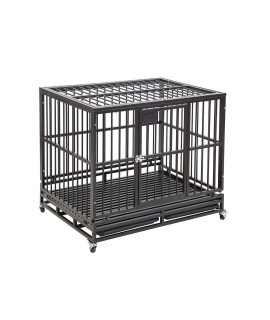Heavy Duty Dog Cage Crate Kennel Carbon Steel with Four Wheels for Large Dogs Easy to Install (42in Black)