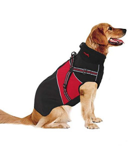 ASMPET Dog Winter Coats, Cold Weather Warm Dog Jacket with Harness, Lightweight Hiking Apparel for Large Dog, Red 3XL+