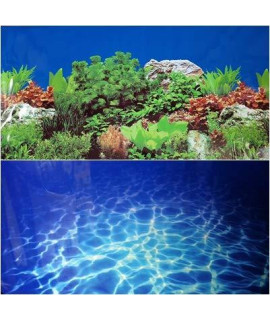 Karen Low 23.5" Height Double Sided Aquarium Background Blue Ocean Floor Underwater Sea Fish Tank Terrarium Wallpaper Decorations (72"(L) x 23.5"(H))
