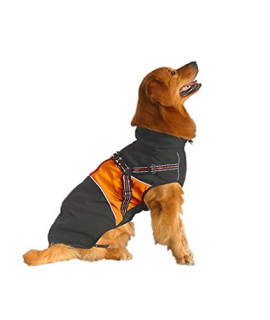 ASMPET Dog Shirt, Waterproof Lightweight Dog Shirts, Windproof Outdoor Dog Clothes, All Weather Dog Jacket with Harness, Orange 3XL