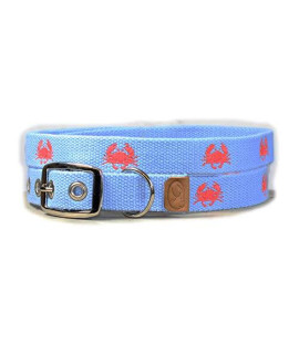 sleepy pup Embroidered Crabs Dog Collar - Made in The USA (Large: 18"-22", Carolina Blue)