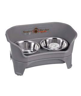 Neater Feeder Express for Medium to Large Dogs with Slow Feed Bowl - Mess Proof Pet Feeder with Stainless Steel Water Bowl & Slow Feed Food Bowl - Drip Proof, Non-Tip, and Non-Slip - Gunmetal Grey