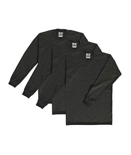 Pro club Mens 3-Pack Heavyweight cotton Long Sleeve crew Neck T-Shirt, charcoal, X-LargeTall