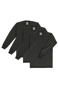 Pro Club Mens 3-Pack Heavyweight Cotton Long Sleeve Crew Neck T-Shirt, Charcoal, Large