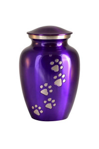 Best Friend Services Pet Urn - Ottillie Paws Legacy Memorial Pet Cremation Urns for Dogs and Cats Ashes Hand Carved Brass Memory Keepsake Urn (Medium, Deep Violet, Vertical Pewter Paws)