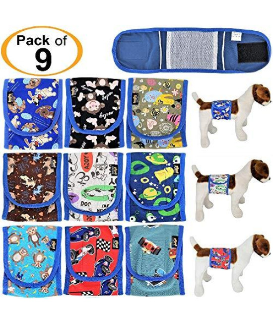 FunnyDogClothes Pack of Dog Puppy Diapers Male Boy Belly Band Wrap Reusable Washable for Small Dog Breeds (S: Waist 10" - 11", Pack of 9 Colors)