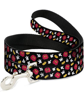 Buckle-Down Dog Leash Mickey Mouse Costume Elements Scattered Black Available in Different Lengths and Widths for Small Medium Large Dogs and Cats, Multicolor, 6 feet Long - 1" Wide, DL-6FT-WDY351