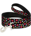 Buckle-Down Dog Leash Mickey Mouse Costume Elements Scattered Black Available in Different Lengths and Widths for Small Medium Large Dogs and Cats, Multicolor, 6 feet Long - 1" Wide, DL-6FT-WDY351