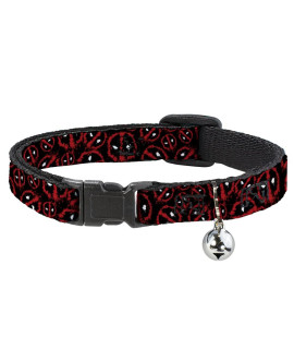 Cat Collar Breakaway Deadpool Splatter Logo Scattered Black Red White 8 to 12 Inches 0.5 Inch Wide