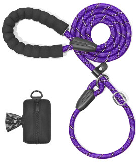 iYoShop 6 FT Durable Slip Lead Dog Leash with Zipper Pouch, Padded Handle and Highly Reflective Threads, Dog Training Leash, (Medium/Large, 18~120 lbs, Purple)