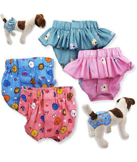 FunnyDogClothes Pack of 4 Dog Female Diapers Sanitary Pants and Skirts Cotton for Small Pet Cat (Pack of 4 - Skirts & Pants, S: Waist: 10" - 13")