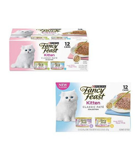 Purina Fancy Feast Classic Pate Feast Wet Kitten Food (4 Flavor Variety Pack, (2 Packs of 12) 3 oz. Cans)
