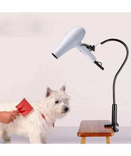 Hair Dryer Holder Hands 360 Degrees Rotatable Hands-Free Hair Dryer Stand Aluminum Alloy Gooseneck Pet Dog Cat Grooming Table Hair Dryer Clip Holder with Clamp Mount