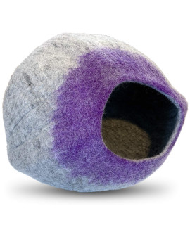 iPrimio 100 Natural Wool Eco-Friendly cat Kitten cave Bed - cozy House Indoor Bed for cats Kittens - Pet Felt cat cave, cushion, cove, Nest, Hideout, Hideaway, Tent, Tunnel Beds (Purple Rain Tip)