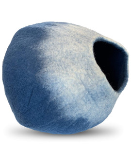 iPrimio 100 Natural Wool Eco-Friendly cat Kitten cave Bed - cozy House Indoor Bed for cats Kittens - Pet Felt cat cave, cushion, cove, Nest, Hideout, Hideaway, Tent, Tunnel Beds (Twilight Blue)