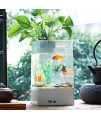 POPETPOP Creative Lazy Small Goldfish Bowl Fish Tank Free Water Change Transparent Fish Tank for Home Office Decoration(White,Without Batteries)