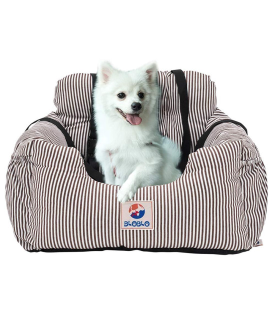 BLOBLO Dog Car Seat Pet Booster Seat Pet Travel Safety Car Seat Dog Bed for Car with Storage Pocket (Coffee Stripe)