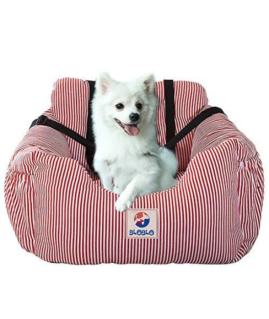 BLOBLO Dog Car Seat Pet Booster Seat Pet Travel Safety Car Seat Dog Bed for Car with Storage Pocket (Red Stripe)