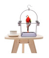 Hypeety Stainless Steel Parrot Playstand Bird Playground Bird Perch Stand with Hook and 4 Food Bowls Hanging Play Gym for Macaw African Grey Budgies Parakeet Cage Accessories Exercise Toy (S)