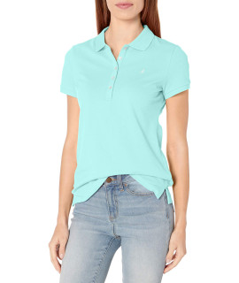 Nautica Womens 5-Button Short Sleeve Breathable 100 cotton Polo Shirt, Aruba Blue, Medium