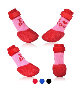 Dog Boots Shoes Socks with Adjustable Waterproof Breathable and Anti-Slip Sole All Weather Protect Paws (L, Red(New))