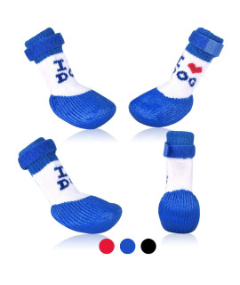 Dog Boots Shoes Socks with Adjustable Waterproof Breathable and Anti-Slip Sole All Weather Protect Paws (L, Blue(New))