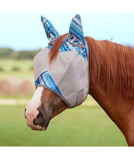 Cashel Company Patterned Crusader Fly Mask with Ears Bluezigzag Weanling