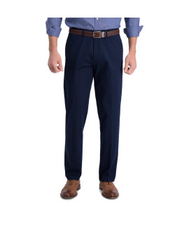 Haggar mens Iron Free Premium Khaki Straight Fit Flat Front Flex Waist casual Pants, Dark Navy, 42W x 32L US
