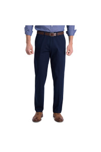 Haggar mens Iron Free Premium Khaki Straight Fit Flat Front Flex Waist casual Pants, Dark Navy, 34W x 29L US