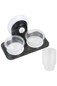 SLSON gecko Feeder Ledge Acrylic Improved Suction cup Reptile Feeder with 20 Pack 1 oz Plastic Bowls for Reptiles Food and Water Feeding,Black