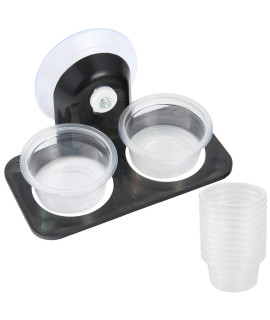 SLSON gecko Feeder Ledge Acrylic Improved Suction cup Reptile Feeder with 20 Pack 1 oz Plastic Bowls for Reptiles Food and Water Feeding,Black
