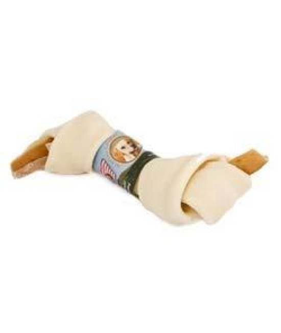 SCOOCHIE PET PRODUCTS 13R 8-9 in. Knotted Rawhide Bone with Band & UPC