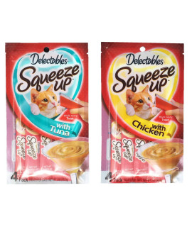Delectables Squeeze Up Hartz cat Treats Variety Pack Bundle of 2 Flavors (Tuna, chicken 20 oz Each)