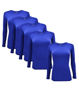 Natural Uniforms Womens Under Scrub Tee crew Neck Long Sleeve T-Shirt-5-Pack (Medium, 5 Pack- True Royal Blue)