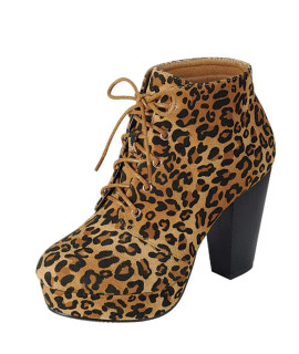 Forever camille-86 Womens comfort Stacked chunky Heel Lace Up Ankle Booties,Suede Leopard,75
