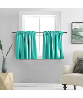 DONREN Turquoise Kitchen Blackout curtain Tiers - Small curtains for Loft with Rod Pocket(42 x 30 Inches Long,2 Panels)