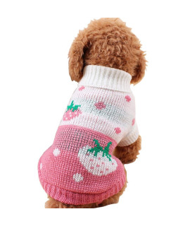 cHBORcHIcEN Pet Dog Sweaters classic Knitwear Turtleneck Winter Warm Puppy clothing cute Strawberry and Heart Doggie Sweater (Pink, Small)