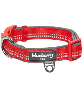 Blueberry Pet Soft & Safe 3M Reflective Neoprene Padded Adjustable Dog Collar - Red Pastel Color, Medium, Neck 145-20