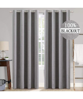 Miulee Linen Texture Curtains For Bedroom Solid 100 Blackout Thermal Insulated Grey Curtains Grommet Room Darkening Curtainsdraperies Luxury Decor For Living Room Nursery 52X96 Inch (2 Panels)