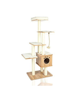 LAZY BUDDY 67? Wooden Cat Tree, [New Arrival] Modern Cat Tower, 5 Levels for Cat's Activity, Cat Furniture with Removable and Washable Mats for Kittens, Large Cats and Pets (Medium)