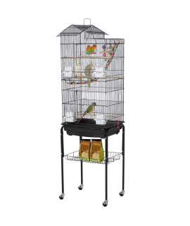Yaheetech Roof Top Large Flight Parakeet Parrot Bird Cage With Rolling Stand For Parakeets Cockatiels Lovebirds Finches Canaries Budgie Conure Small Parrot Bird Cage Birdcage