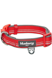 Blueberry Pet Soft & Safe 3M Reflective Neoprene Padded Adjustable Dog Collar - Red Pastel Color, Large, Neck 18-26