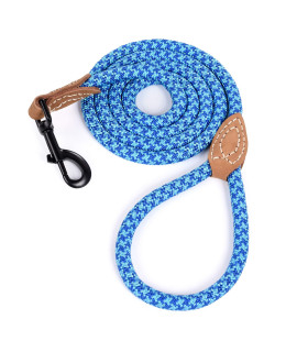 Mile High Life | Mountain Climbing Dog Rope Leash with Heavy Duty Metal Sturdy Clasp | Genuine Leather Tailored Connection with Strong Stitches (Sky Blue Hot Blue, 72 Inch (Pack of 1))