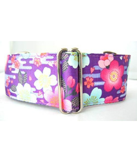 Regal Hound Designs 2 inch Wide Martingale Dog Collar, Lined, 2 Sizes, Purple Water Flowers (Large/XL 17-26")