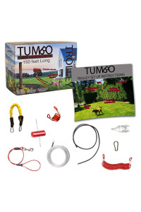 Tumbo Trolley 150 ft Dog Containment System - Solid Slider with Stretching Coil Cable with Anti-Shock Bungee (Safer and Less tangles) Aerial Dog Tie Out