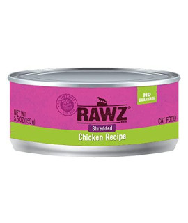RAWZ Natural Premium Shredded Canned Cat Wet Food - Made with Real Meat Ingredients No BPA or Gums - 5.5oz Cans 24 Count (Chicken)