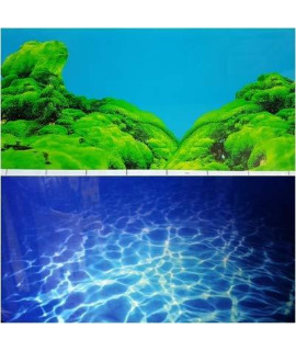 23" Height Double Sided Aquarium Background Green Carpet Moss Blue Ocean Floor Underwater Sea Fish Tank Terrarium Wallpaper Decorations (72"(L) x 23"(H))